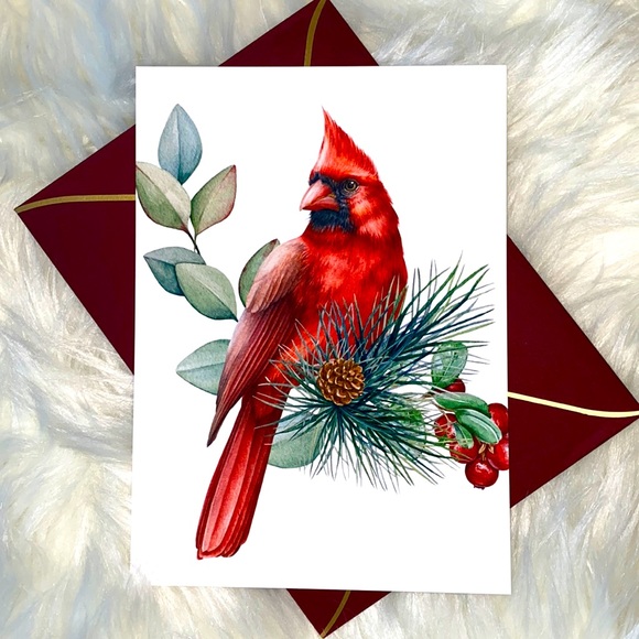 Other - Elegant Cardinal Greeting Cards Postcard Style Set of Five with Luxury E…